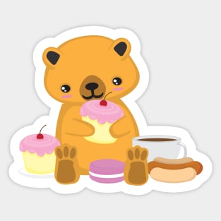 Kawaii Cute Animal Bear Eating Yummy Food Sticker